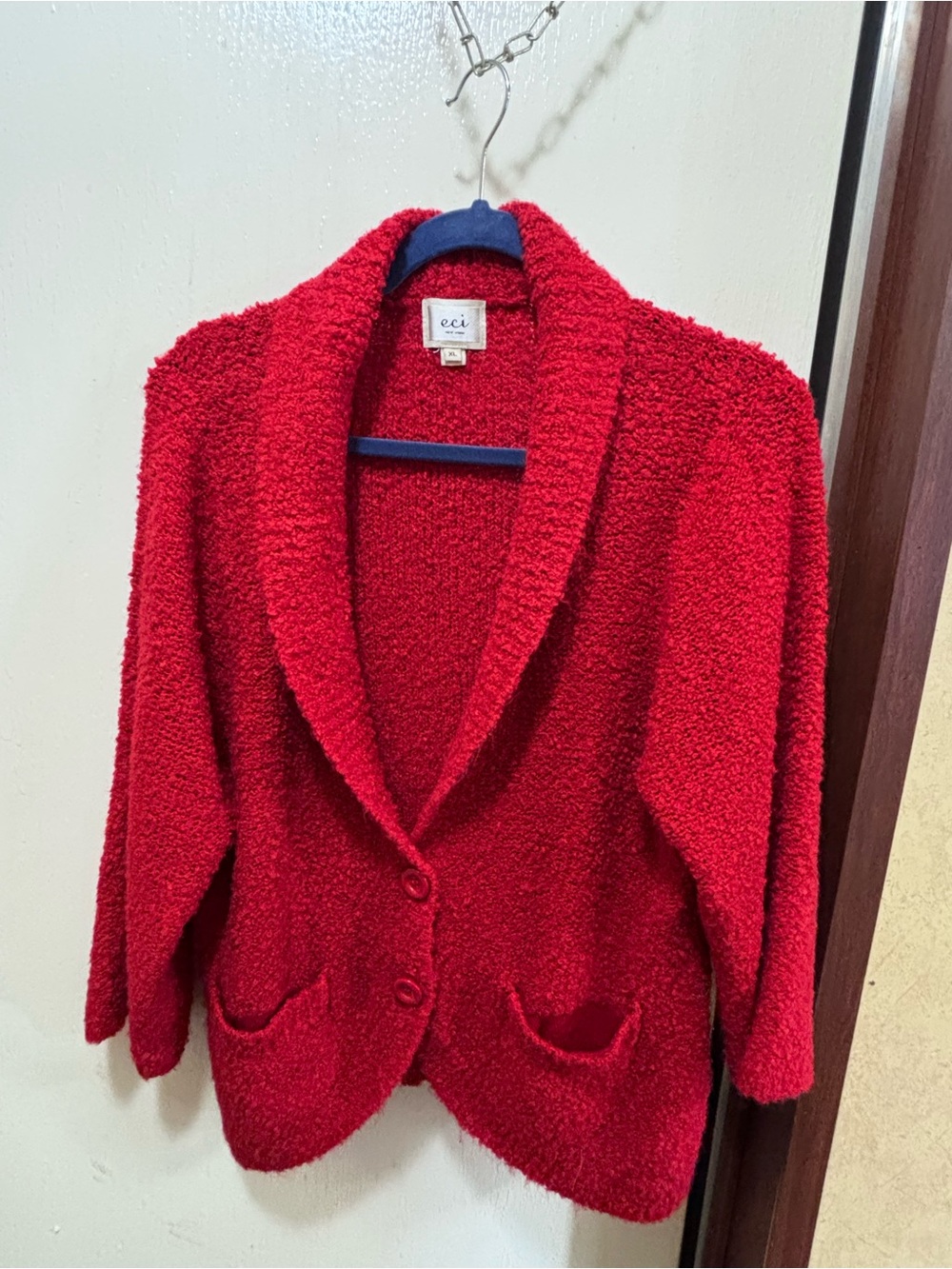 ECI Red Plush Teddy Shawl-Collar Button Jacket